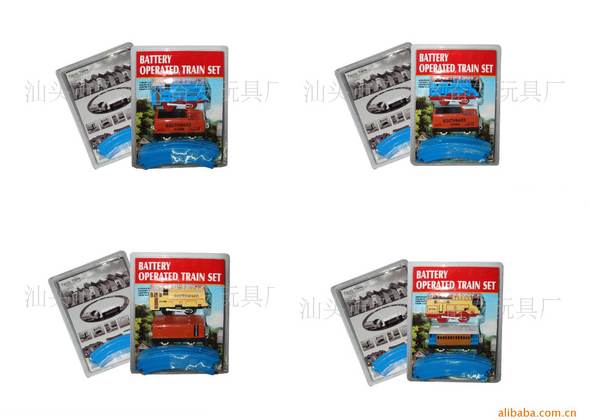 A photo of 4 battery operated train sets.